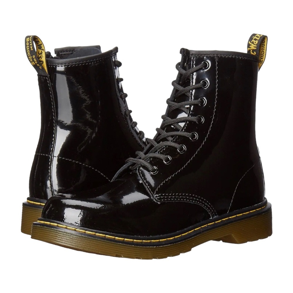 Dr. Martens Air Wair Unisex Child Lace Up Boot Black Patent Leather   Sz. 5